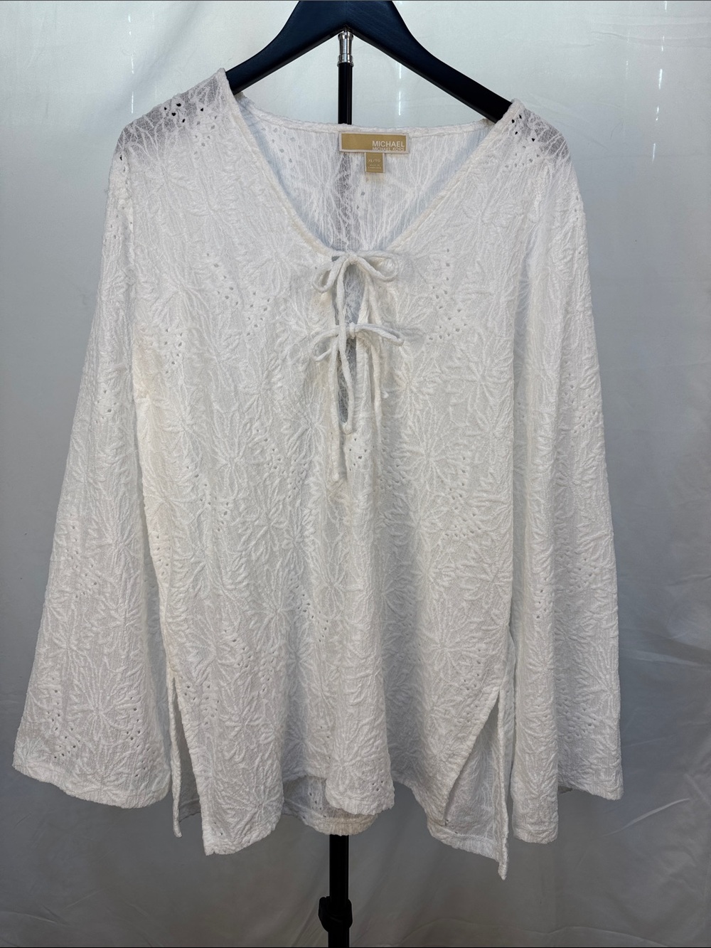Michael Kors White Lace Tie-Neck Peasant Blouse